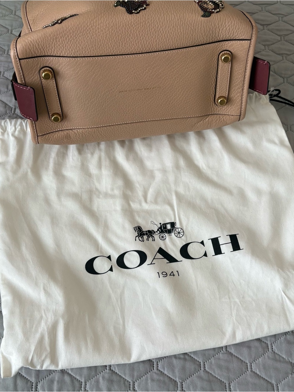 Rare COACH Rogue 30 leather bag satchel with rose appliqué - Picture 11 of 15